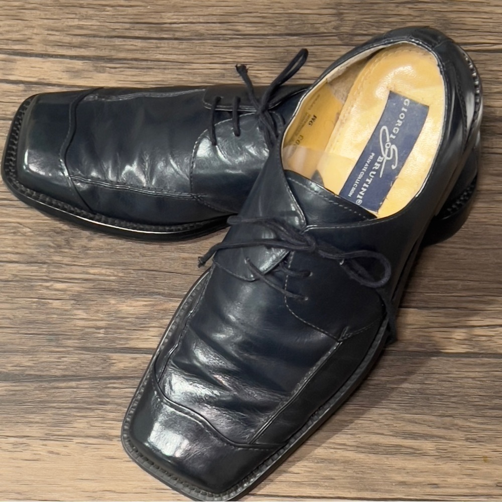 GIORGIO BRITINI 70’s Black Lave Up Square Toe Dress Shoe